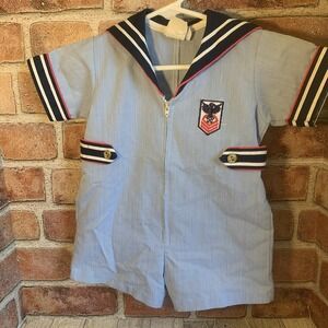 Vintage Boy LITTLE BIT Nautical Navy Patriotic Romper Outfit 12 Month USA Made